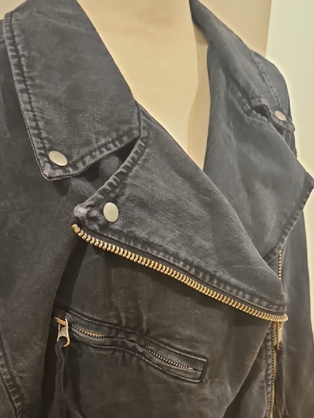 Free People Oversize Denim Motor Cycle Jacket Corsette Style Lace Sides - Picture 4 of 12